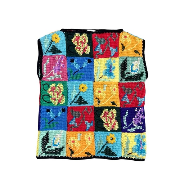 Vtg Forecast afghan crotchet pattern sweater vest teacher nature Sz L Wool - Picture 2 of 5